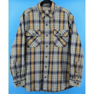 Duluth‎ Trading Mens L Burlyweight Plaid Shirt Blue Gold Button Pockets Heavy